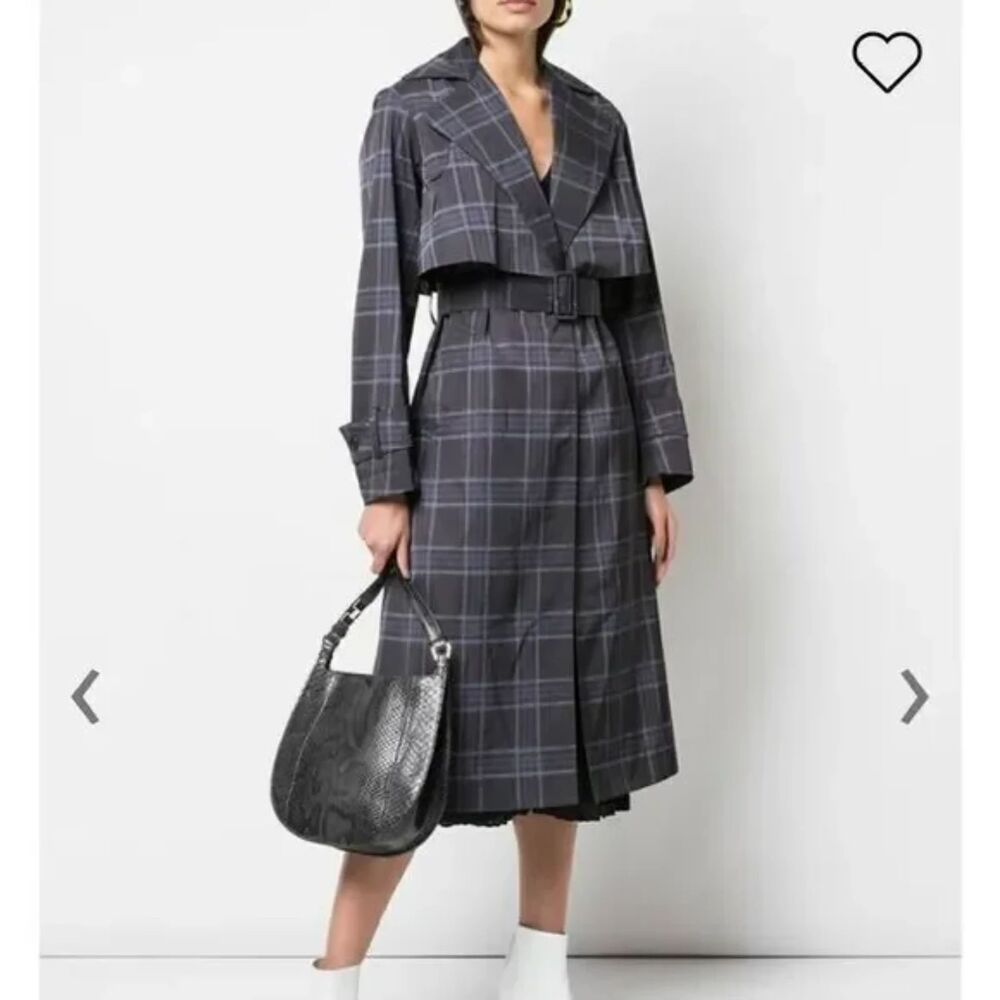 Vince Marine Plaid Lightweight Trench Coat Blue Size XS